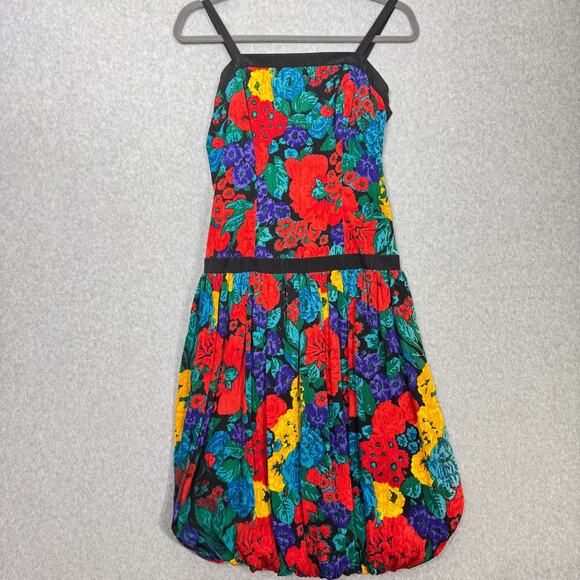Richard Warren Dresses & Skirts - VTG Richard Warren 100% Silk Floral Dress Sz 4 Bubble Hem Bow Back 80s 90s